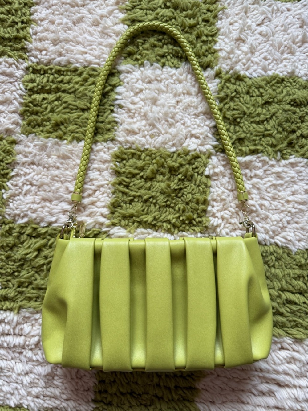 Chartreuse Pleated Shoulder Bag - Womens Handbag
